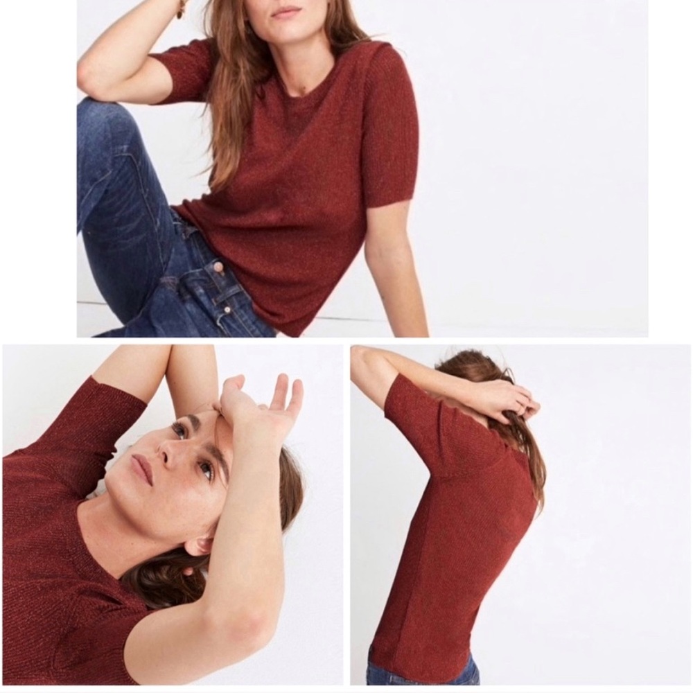 Madewell Red Evening Sparkle Ribbed Sweater Top